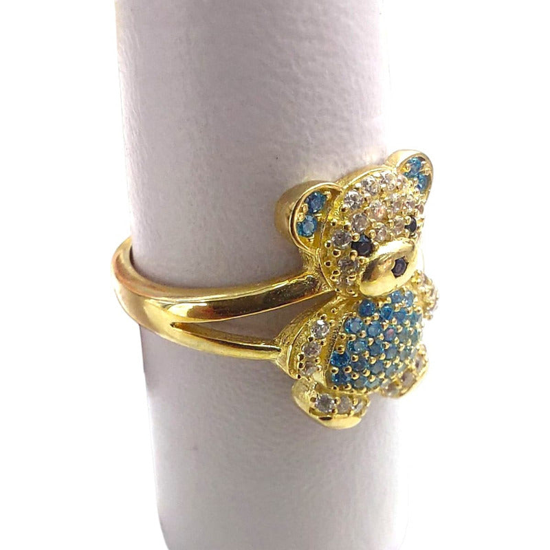 Anillo Oso Azul Joyería M De León Oro 10k + Regalo