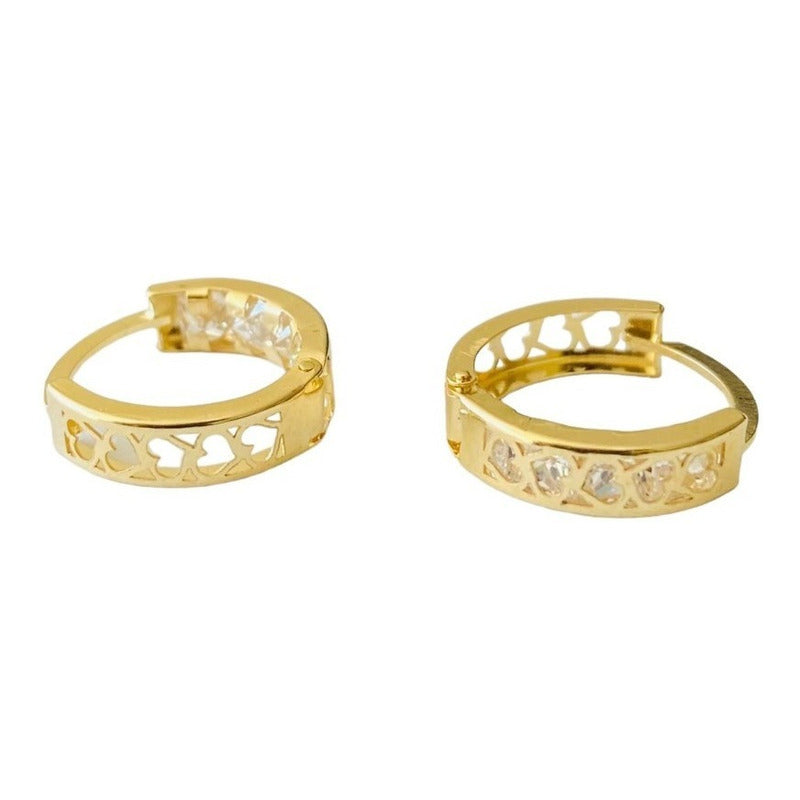 Hermosas Huggie De Doble Vista Con Corazones En Oro 10k