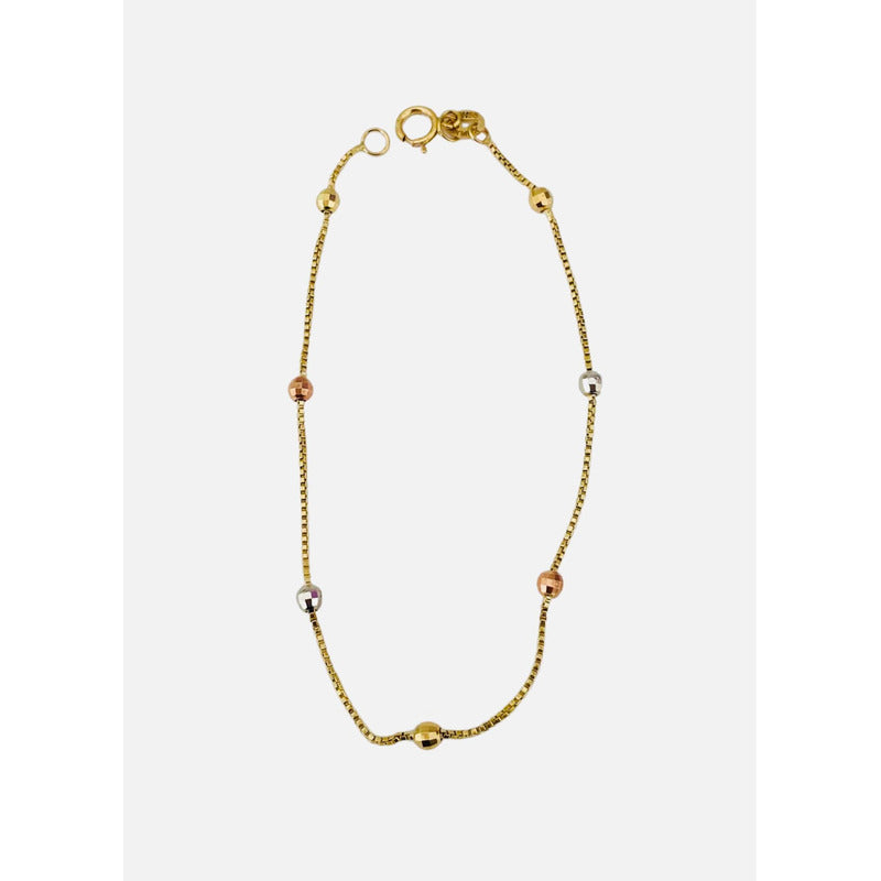 Esclava Dama Tejido Cubo  Bolitas 18 Cm Oro 10 K + Obsequio