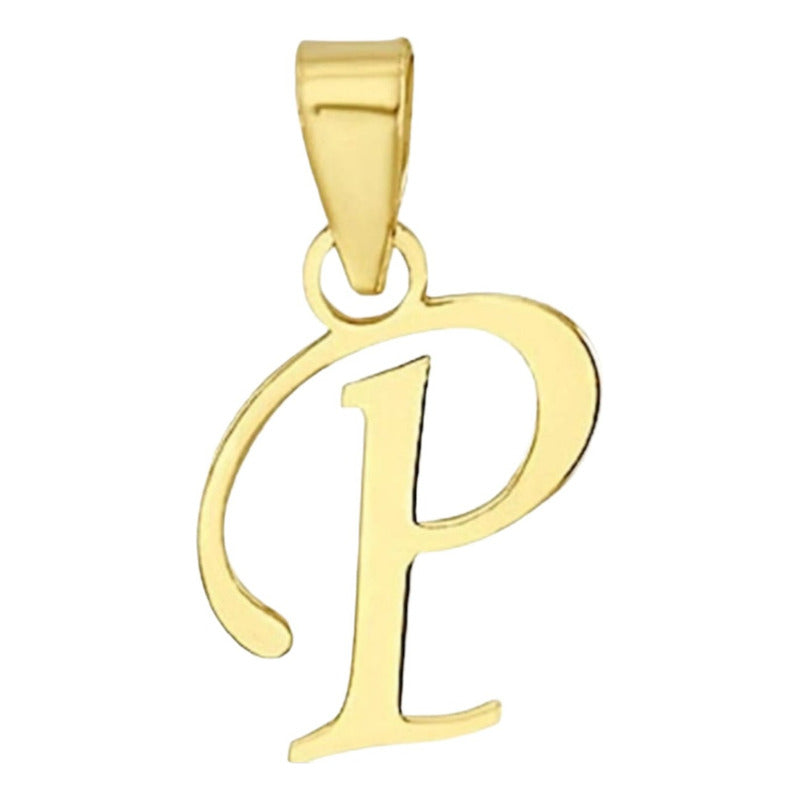 Juego Collar Letra P Lisa + Aretes Bola 10 K. + Regalo