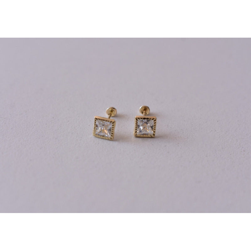 Broqueles Cuadro Bisel Diamantada 5x5 Oro De 10 K + Obsequio