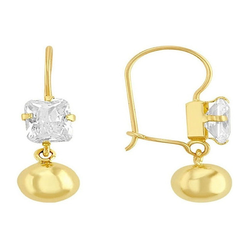 Arete Cuadro Bola Lisa En Oro De 10 K + Obsequio + Envio