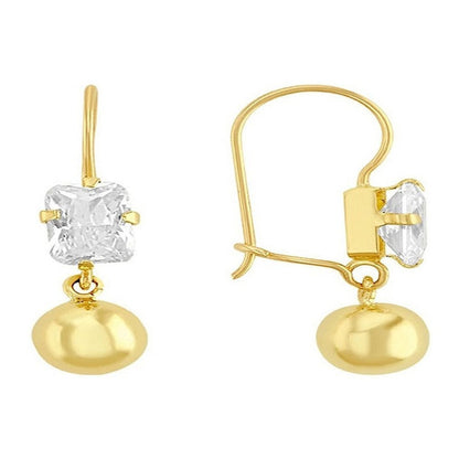 Arete Cuadro Bola Lisa En Oro De 10 K + Obsequio + Envio