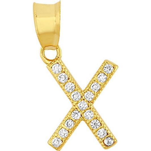 Dije Inicial X Con Zirconias En Oro De 10 K + Obsequio