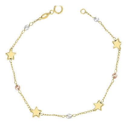 Pulsera Estrellitas Bolitas 3 Colores En Oro De 10 K +obsequ
