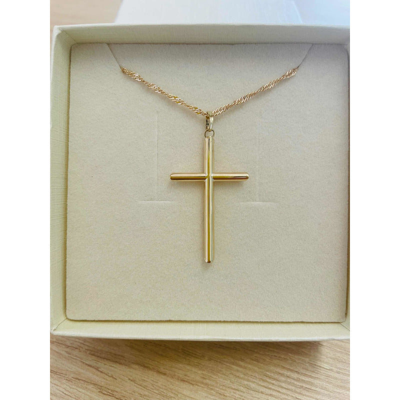 Dije De Cruz Tubular 4 Cm Oro 10k + Obsequio