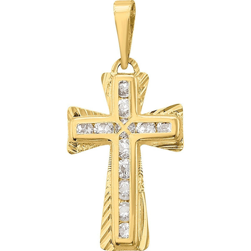 Kit Cadena Con Dije Cruz Zirconias Oro 10 K + Obsequio