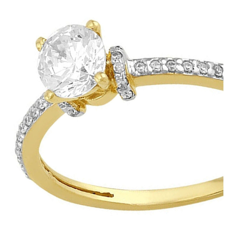 Anillo Solitario Con Zirconia En Oro De 10 K + Obsequio
