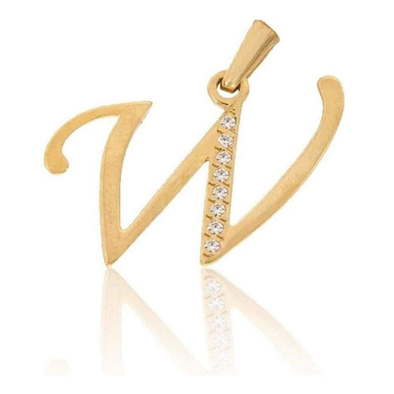 Dije Inicial Letra W Con Circonias Oro 14 K + Obsequio