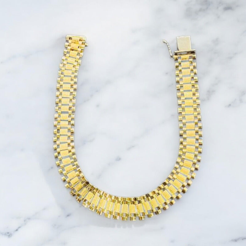 Pulsera Tejido Hueco 1 Cm Por 21 Cm Corona Oro 14 Kilates