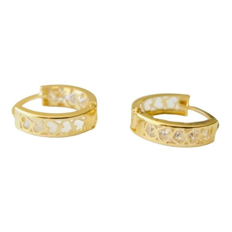 Hermosas Huggie De Doble Vista Con Corazones En Oro 10k