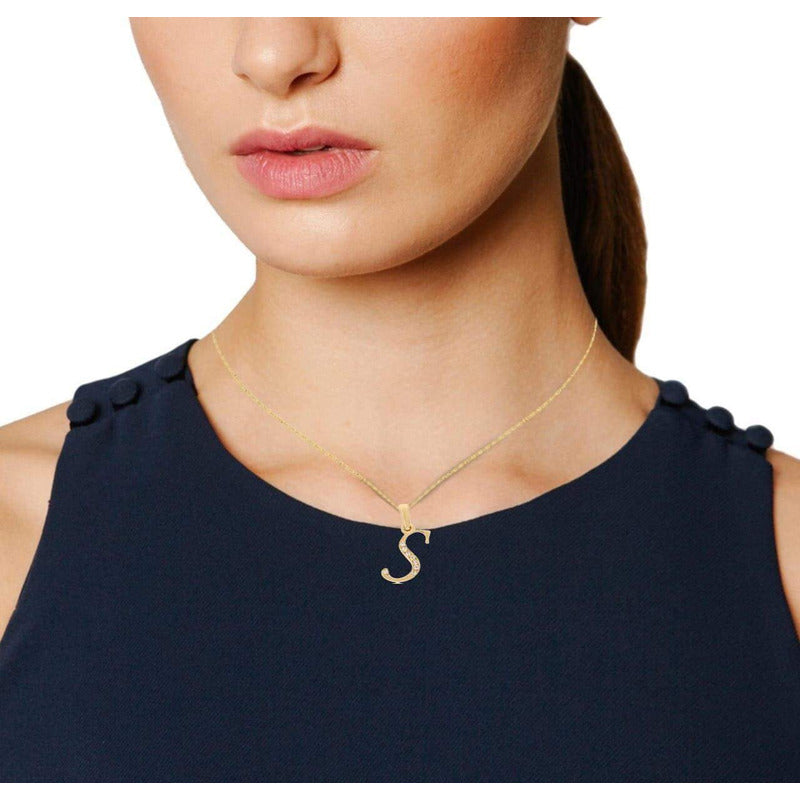 Dije Inicial Letra S Con Circonias Oro 14 K + Obsequio