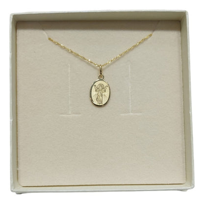 Kit Cadena Con Medalla Oval Divino Niño Oro 14k + Obsequio