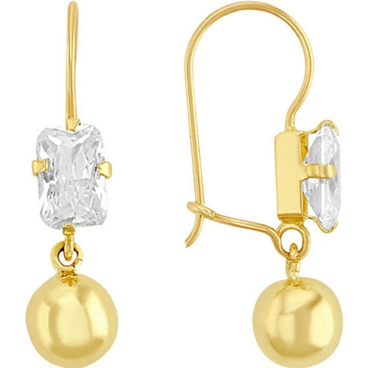 Arete Cuadro Bola Lisa En Oro De 10 K + Obsequio + Envio