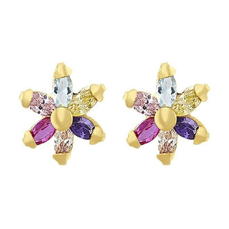 Broquel Margarita Con Zirconía En Oro De 10 K + Obsequio