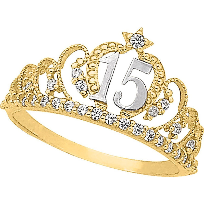 Anillo Corona Xv Años Oro 10 K + Obsequio + Envio