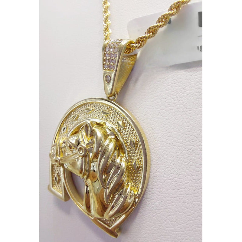 Kit Cadena + Dije Herradura Caballo Oro 10 K. + Obsequio