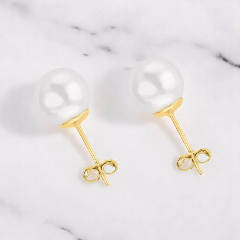 Broquel Perlas Boton 7.5 Mm Elaborados En Oro De 14 K + Obse