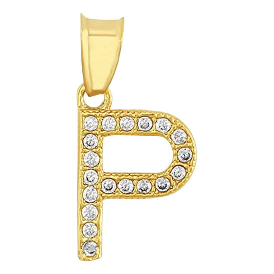 Juego Collar Letra P + Aretes Zirconias Oro 10 K. + Regalo