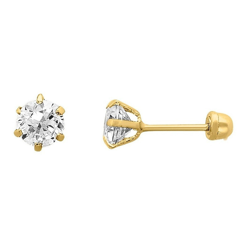 Broqueles Circonia Blancos 4 Mm Oro De 10 K + Obsequio