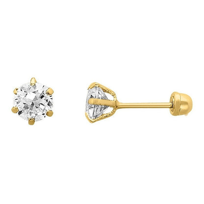 Broqueles Circonia Blancos 4 Mm Oro De 10 K + Obsequio