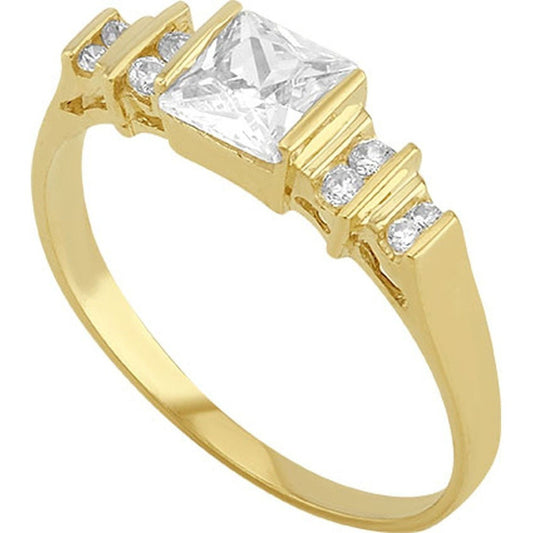 Anillo Solitario Con Zirconia Cuadrada Relieve En Oro De 10k