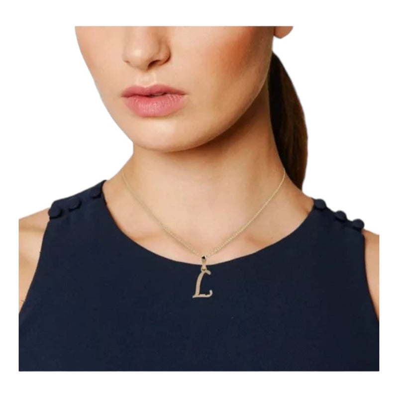 Juego Collar Letra  L   Lisa + Aretes Bola 10 K. + Regalo