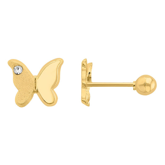 Broqueles De Mariposa Circonia Oro 14 K +