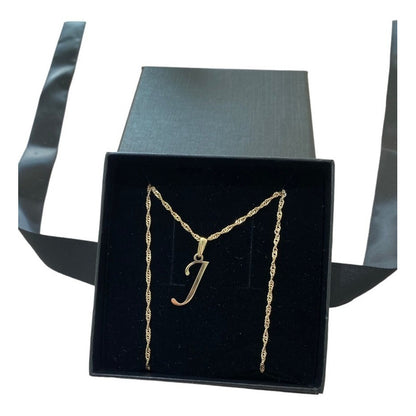 Juego Inicial Letra J Con Cadena 50 Cm Oro 14 K + Obsequio
