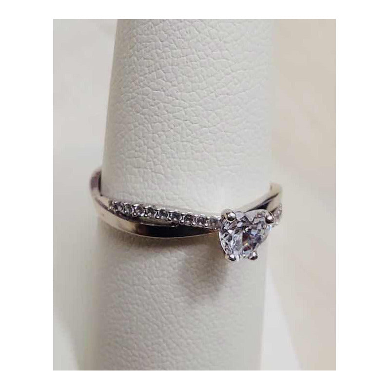 Anillo Entrelazado Oro Blanco 10 Kilates Zirconias+ Obsequio