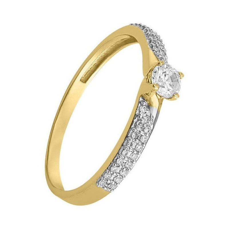 Anillo Solitario Lineas De Zirconias En Oro De 14 K +obsequi