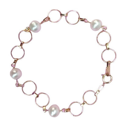 Pulsera Aros Con Perla Oro De 14 K + Obsequio