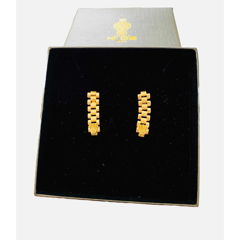 Aretes Con Eslabones En Oro De 14 Kilates+ Obsequio