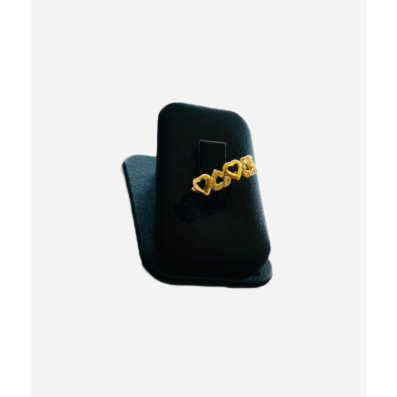 Anillo Corazones Con Circonias Oro 10 K + Obsequio