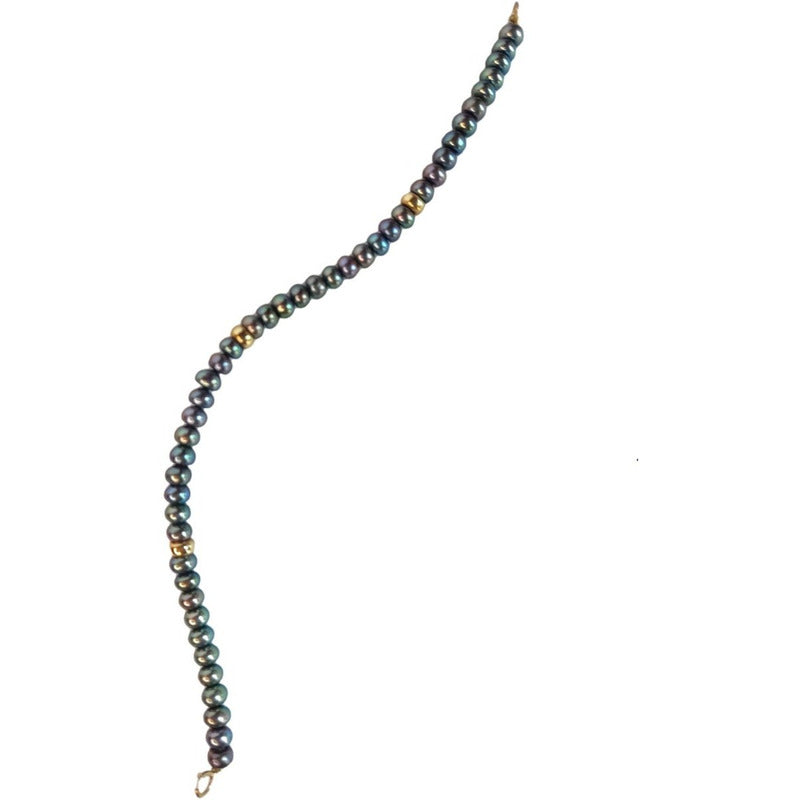 Pulsera Perlas Botón Negras 5.5 Mm Con Donas De 14 K + Obseq