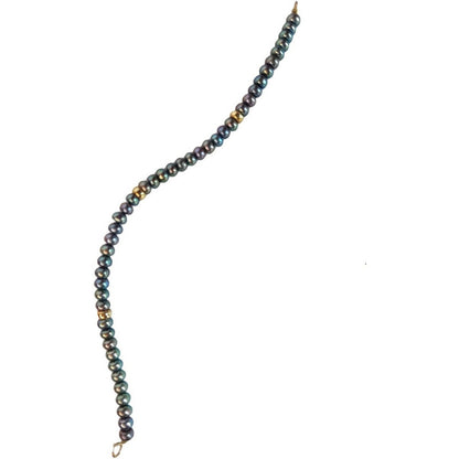 Pulsera Perlas Botón Negras 5.5 Mm Con Donas De 14 K + Obseq