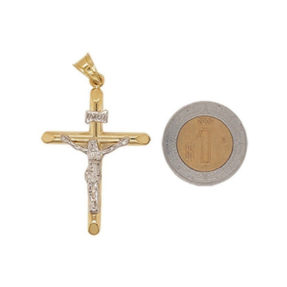 Kit Cadena Con Dije Crucifijo Bicolor Oro 14 K + Obsequio