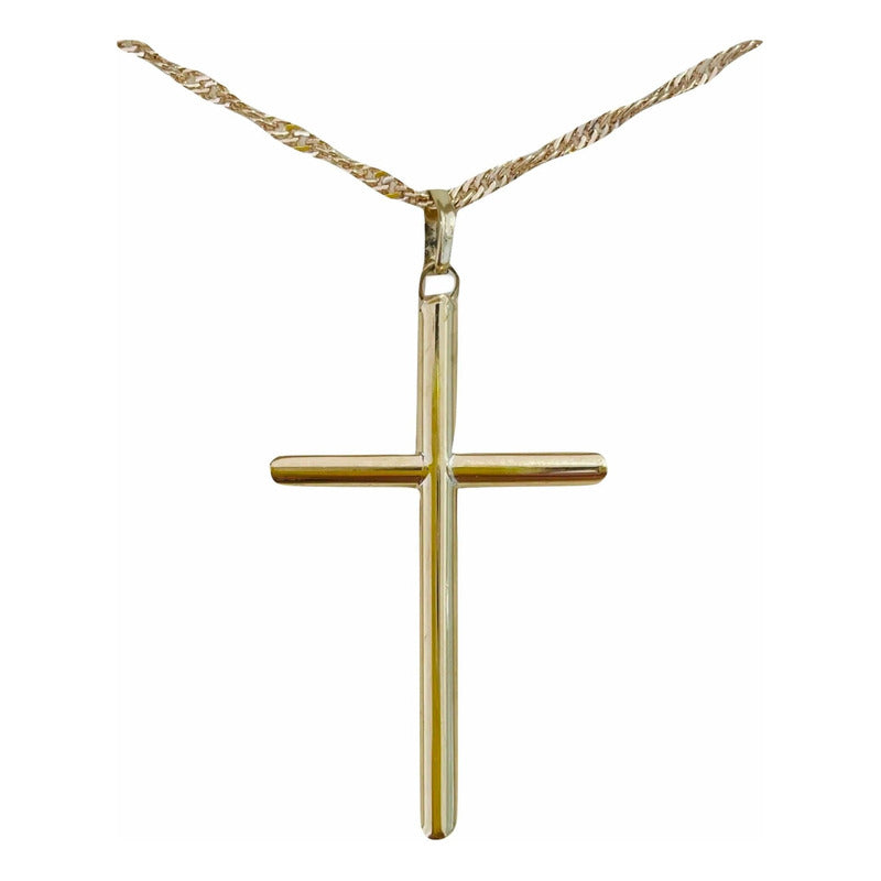 Kit Cadena Con Dije De Cruz Tubular 4 Cm Oro 10k + Obsequio