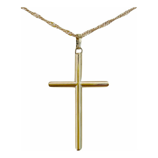 Dije De Cruz Tubular 4 Cm Oro 10k + Obsequio