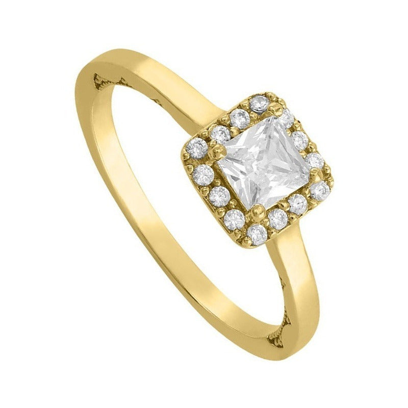 Anillo Solitario Cuadro En Oro De 14 K + Obsequio + Envio