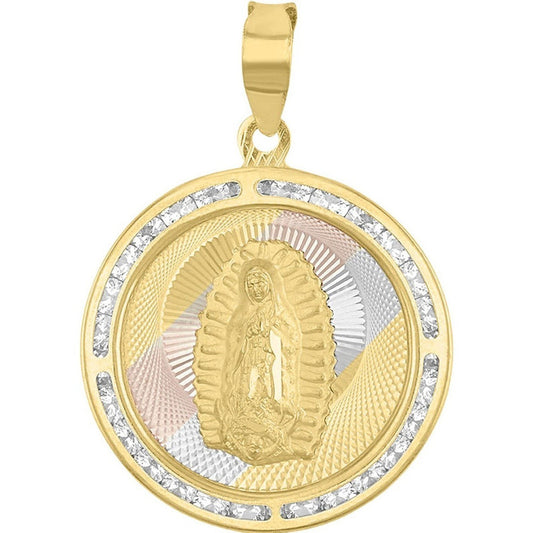 Medalla Guadalupe Rayos 3 Colores En Oro De 10 K + Obsequio