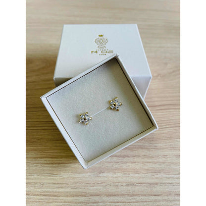 Broqueles Flor Estrella Con Circonia 6 Mm Oro De 10 K