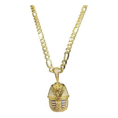 Increíble Juego De Cadena Con Dije De Tutankamon Oro De 10 K