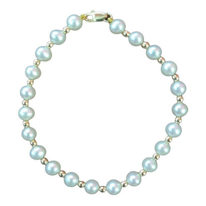 Pulsera Perla Potato 5.5 Mm Con Bolas En 1x1 Oro De 14 K Diámetro 18 Cm Largo 18 Cm