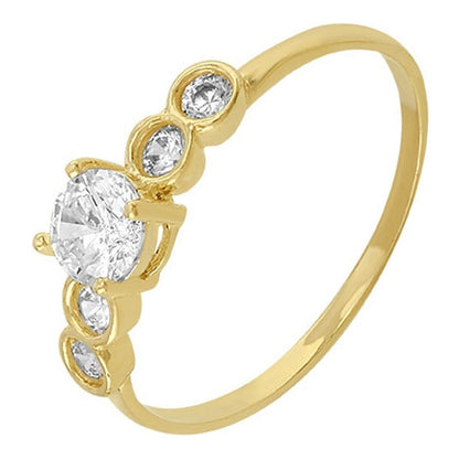 Anillo Solitario Con 5 Zirconias En Oro 10 K + Obsequio