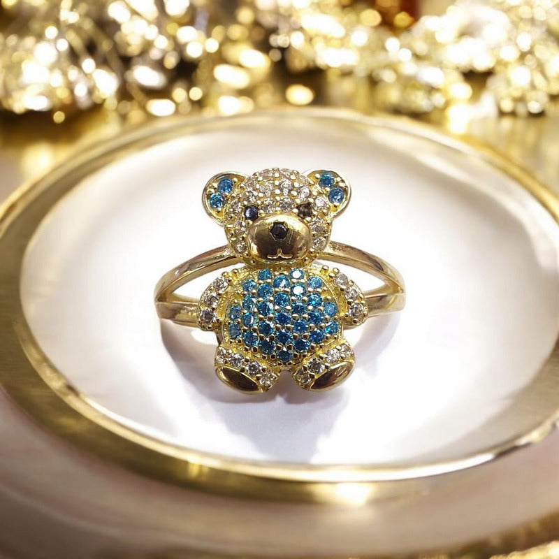 Anillo Oso Azul Joyería M De León Oro 10k + Regalo