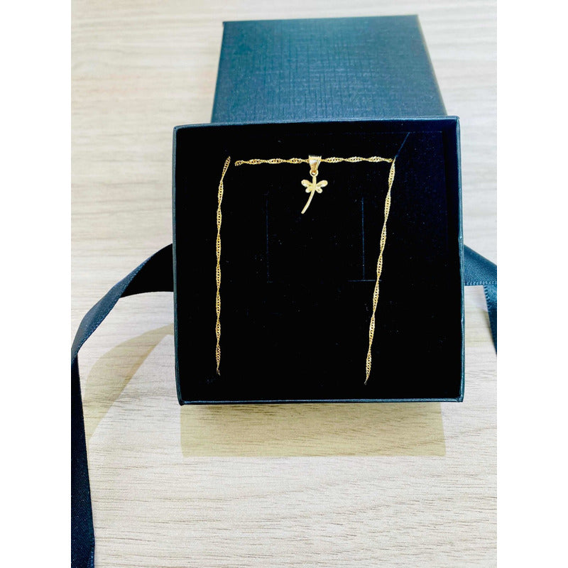 Kit Cadena Con Dije Mini  Libelula Oro 10 K  + Obsequio