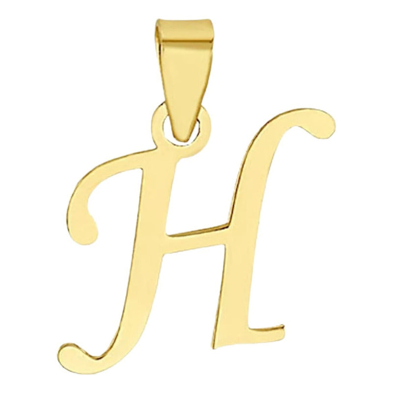 Juego Collar Letra  H   Lisa + Aretes Bola 10 K. + Regalo