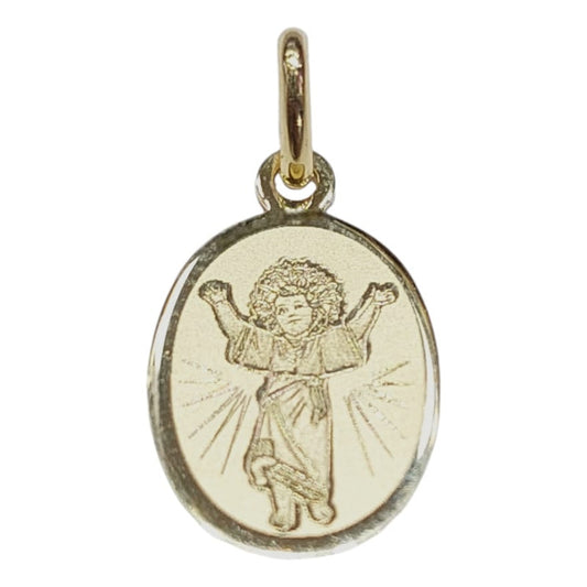 Kit Cadena Con Medalla Oval Divino Niño Oro 14k + Obsequio