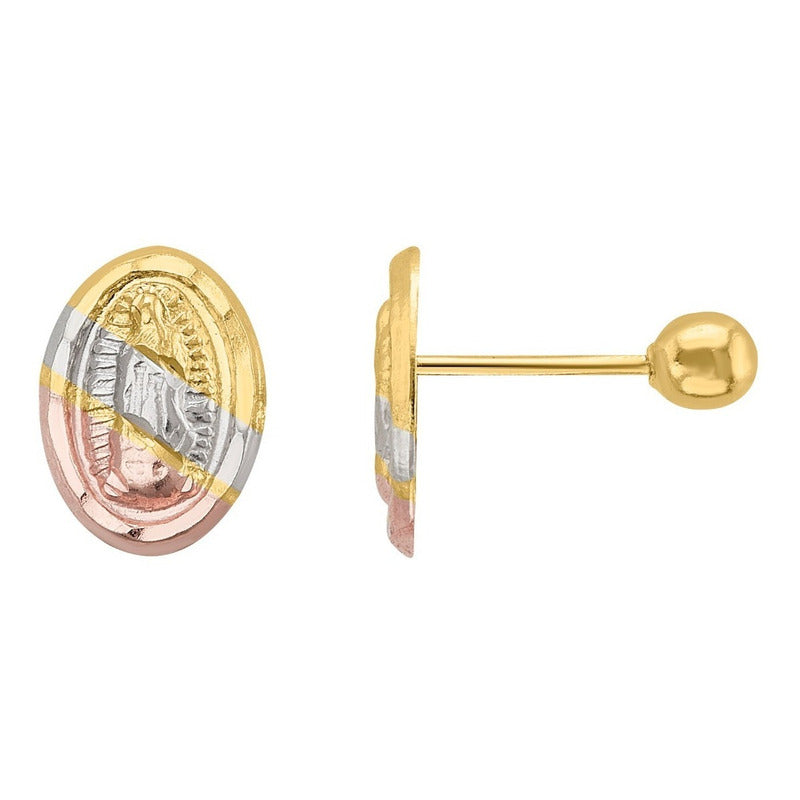 Broqueles Virgen Guadalupe Oval 3 Oros De 10 K + Obsequio